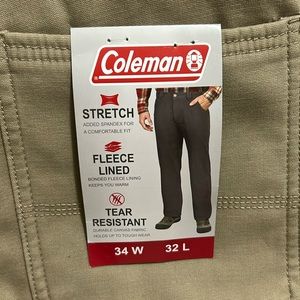 Coleman Men's Fleece Lined 34x32 Tear Resistant Durable Stretch Tough Wear pants
